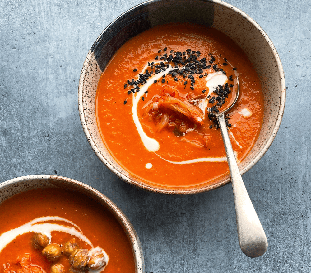 Bowl of tomato and kimchi soup